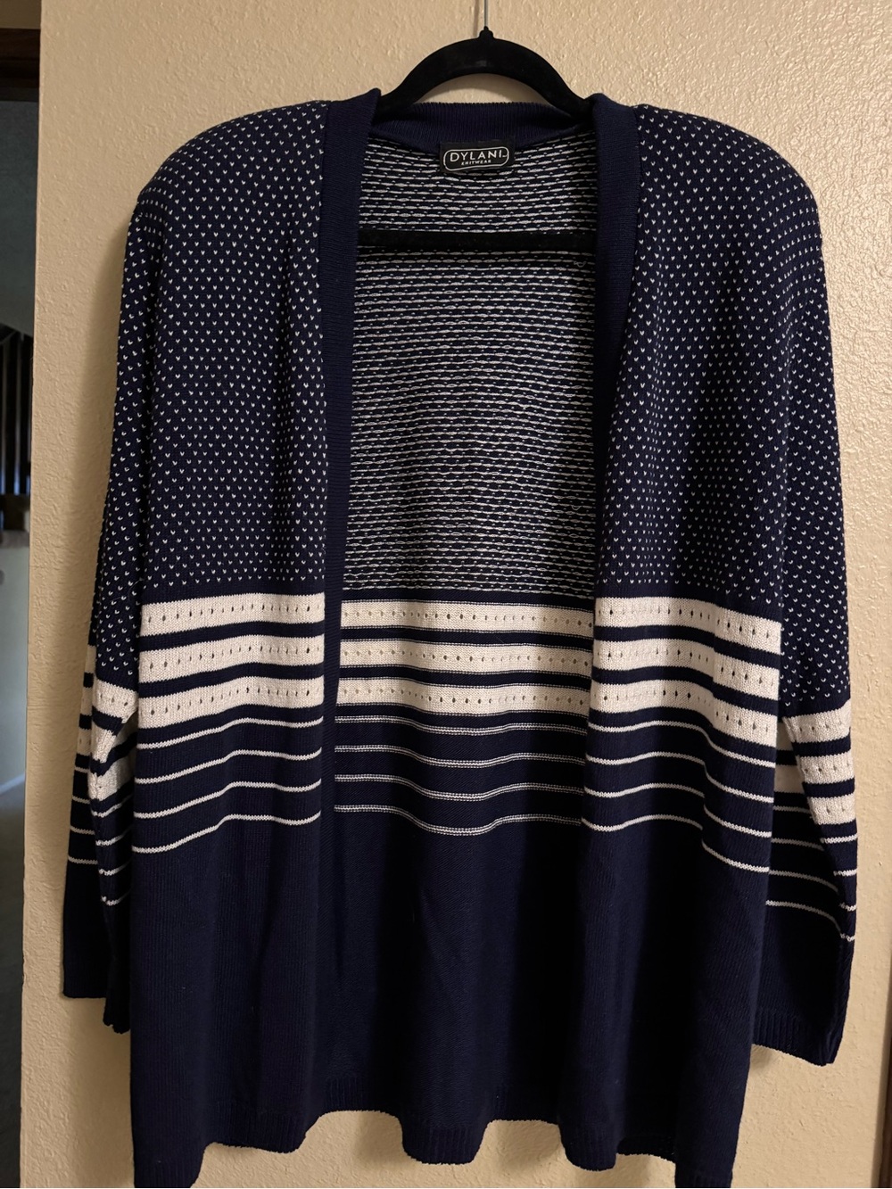dylan Navy and White Striped Open Cardigan
